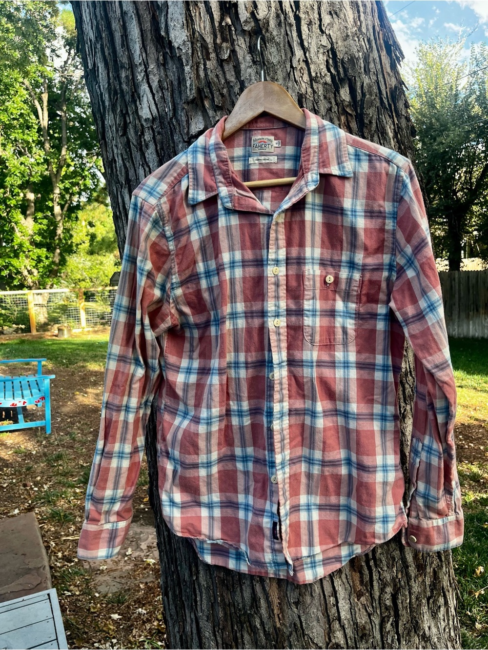 Pink and Blue Long-Sleeve Button-Up Shirt Flannel Shirt by Faherty